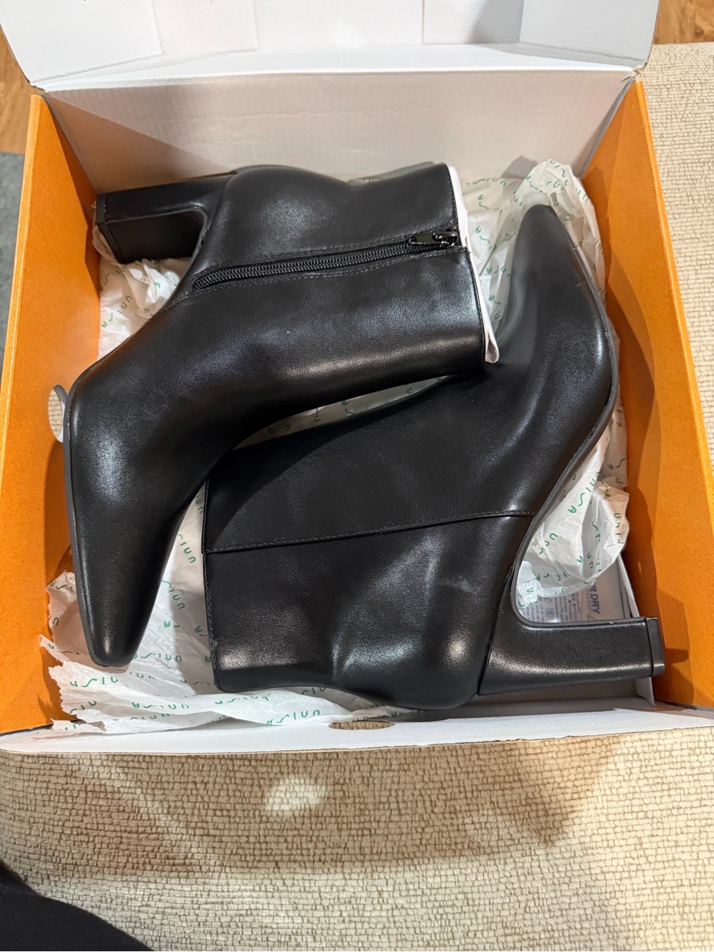 Unisa Black Leather Pointed Toe Ankle Booties